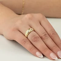 Womens 4MM Diamond Accent White 10K Tri-Color Gold Band