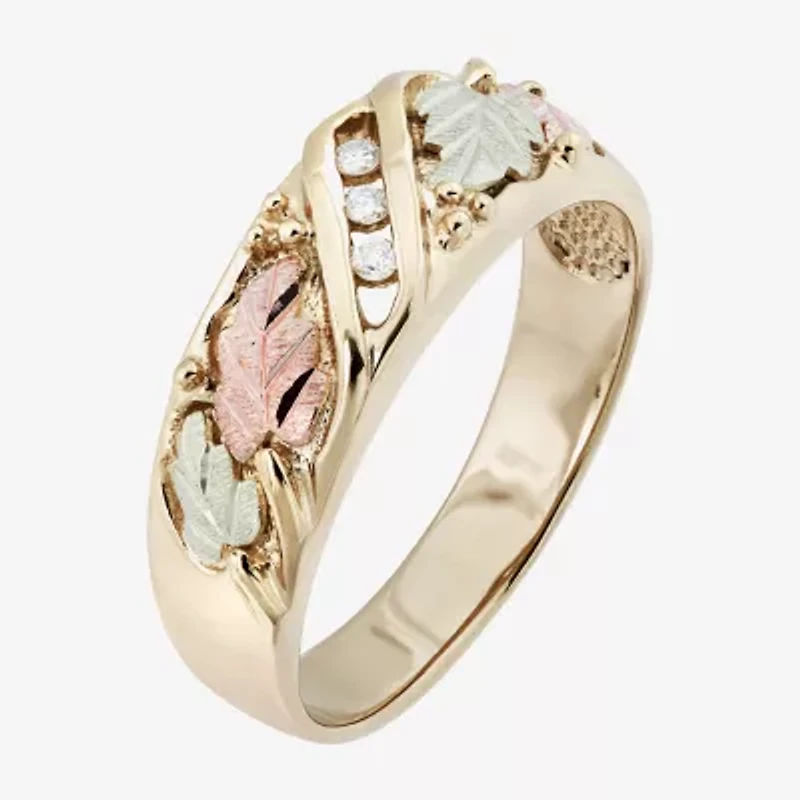 Womens 4MM Diamond Accent White 10K Tri-Color Gold Band