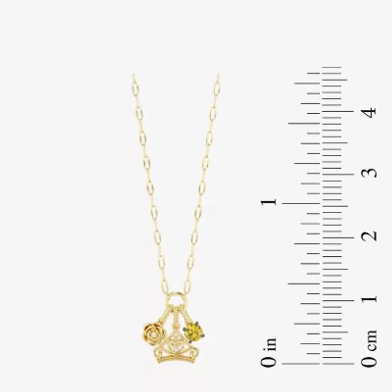 Enchanted Disney Fine Jewelry Belle (I / I2) Womens Diamond Accent Genuine Yellow Citrine 14K Gold Over Silver 18 Inch Pendant Necklace
