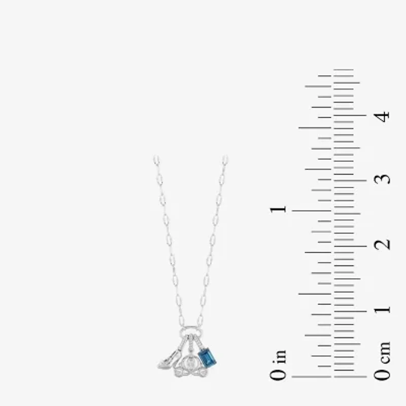 Enchanted Disney Fine Jewelry Cinderella (I / I2) Womens Diamond Accent Genuine Blue Topaz Sterling Silver 18 Inch Pendant Necklace