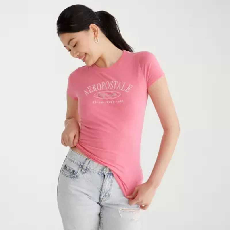 AEROPOSTALE Womens Juniors Crew Neck Short Sleeve Regular Fit Graphic T-Shirt