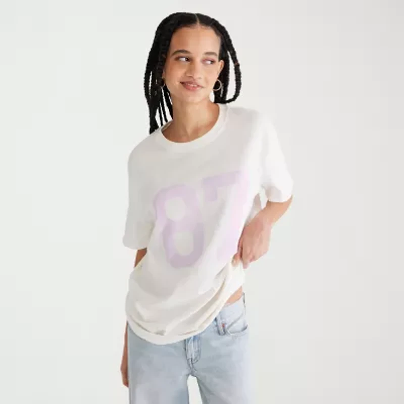 AEROPOSTALE Womens Juniors Crew Neck Short Sleeve Oversized Graphic T-Shirt