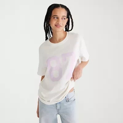AEROPOSTALE Womens Juniors Crew Neck Short Sleeve Oversized Graphic T-Shirt
