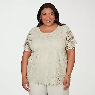 Alfred Dunner Vintage Charm Womens Plus Crew Neck Short Sleeve T-Shirt