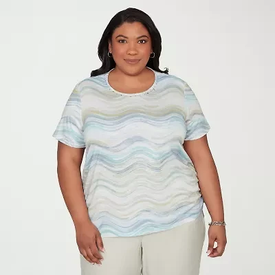 Alfred Dunner Vintage Charm Womens Plus Crew Neck Short Sleeve T-Shirt