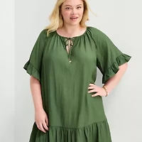 Robbie Bee Womens Plus Keyhole Neck Short Sleeve Shift Dress