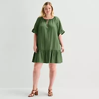 Robbie Bee Womens Plus Keyhole Neck Short Sleeve Shift Dress