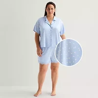 Ambrielle Womens V-Neck Short Sleeve 2-pc. Plus Pajama Set