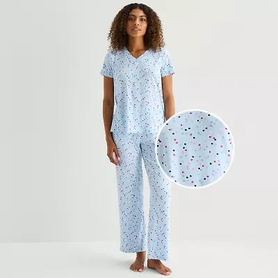 Jaclyn Womens V-Neck Short Sleeve 2-pc. Pajama Set
