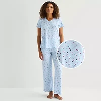 Jaclyn Womens V-Neck Short Sleeve 2-pc. Pajama Set