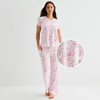 Jaclyn Womens V-Neck Short Sleeve 2-pc. Pajama Set