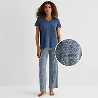 Jaclyn Womens V-Neck Short Sleeve 2-pc. Pajama Set