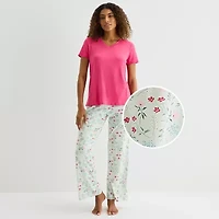 Jaclyn Womens V-Neck Short Sleeve 2-pc. Pajama Set
