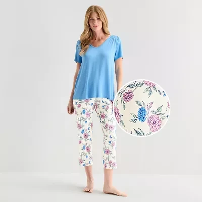 Liz Claiborne Cool and Calm Womens V-Neck Short Sleeve 2-pc. Pajama Set