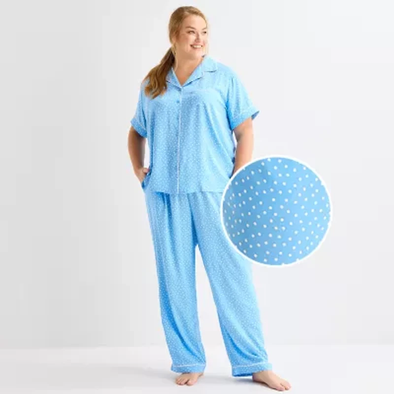 Liz Claiborne Cool and Calm Womens Short Sleeve 2-pc. Pajama Set