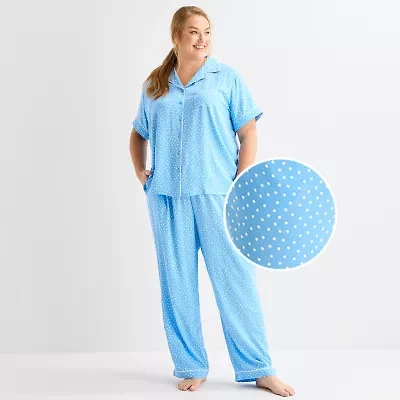 Liz Claiborne Cool and Calm Womens Short Sleeve 2-pc. Pajama Set
