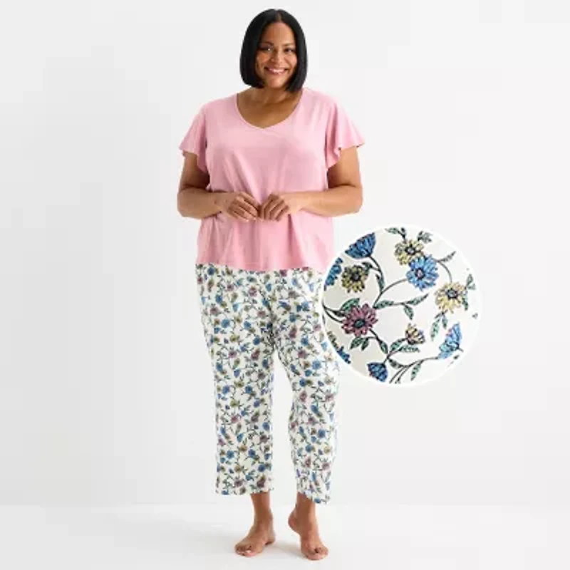 Liz Claiborne Womens V-Neck Short Sleeve 2-pc. Pajama Set