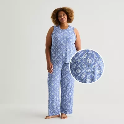 Jaclyn Womens Crew Neck Sleeveless 2-pc. Plus Pajama Set