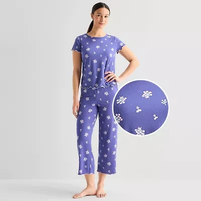 Jaclyn Womens Crew Neck Short Sleeve 2-pc. Pajama Set
