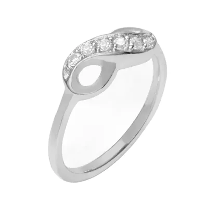 Itsy Bitsy Womens White Crystal Sterling Silver Delicate Band