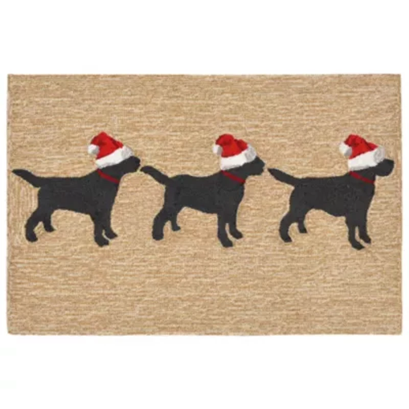 Liora Manne Frontporch 3 Dogs Christmas Holiday Hand Tufted Indoor Outdoor Rectangular Accent Rug