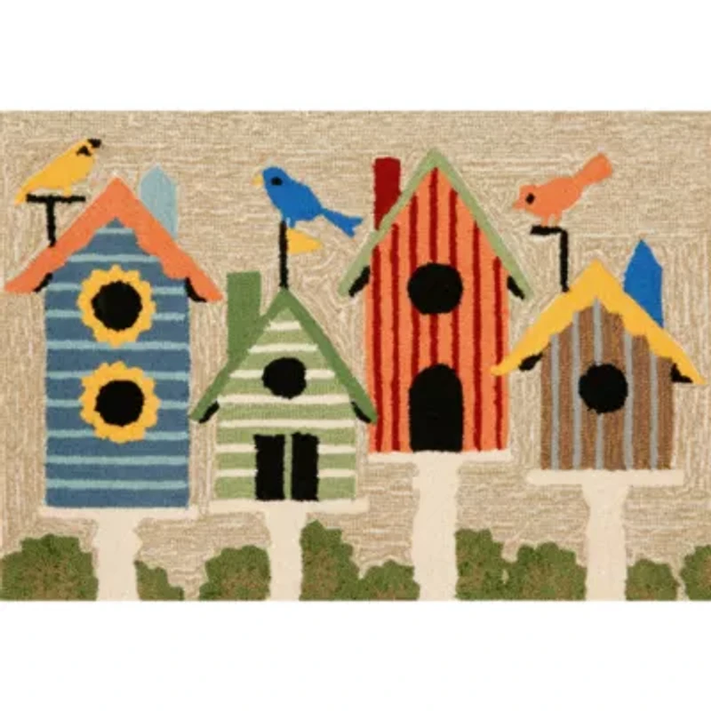 Liora Manne Frontporch Birdhouses Hand Tufted Indoor Outdoor Rectangular Accent Rug
