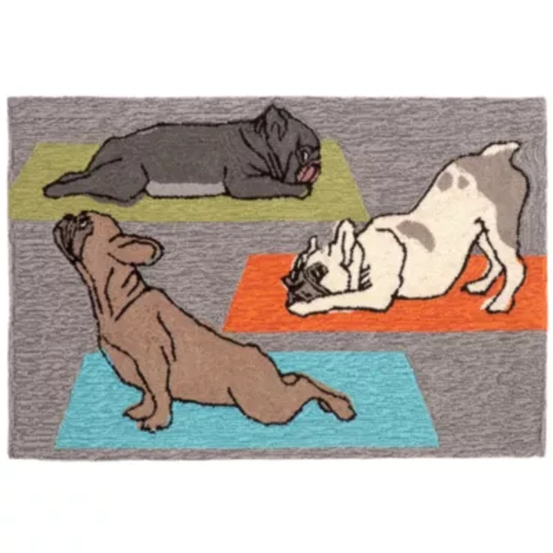 Liora Manne Frontporch Yoga Dogs Animal Hand Tufted Indoor Outdoor Rectangular Accent Rug