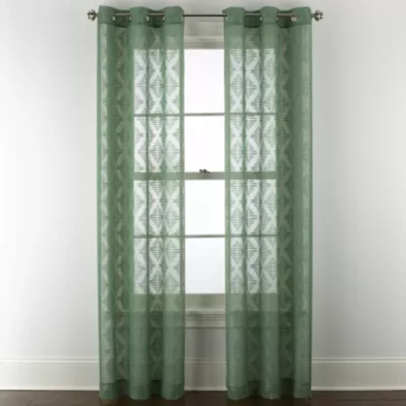 Distant Lands Diamond Clip Grommet Top Sheer Single Curtain Panel