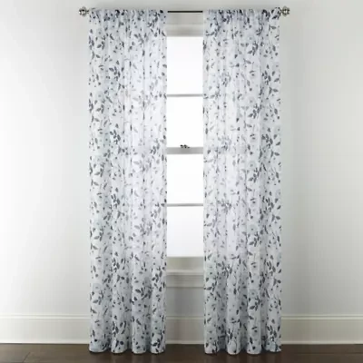 Home Expressions Remy Floral Rod Pocket Sheer Single Curtain Panel