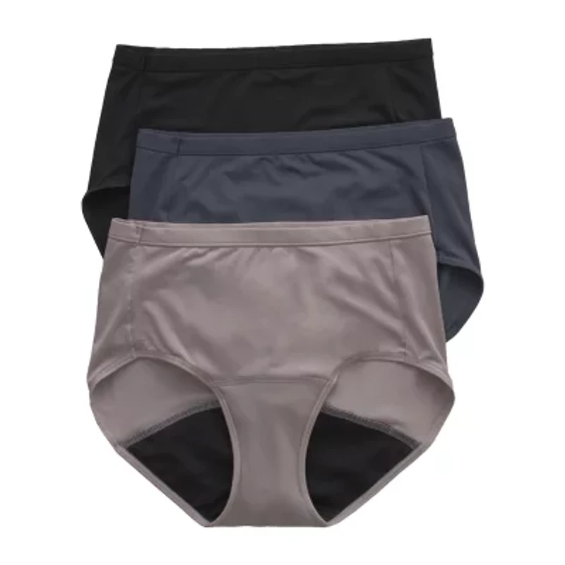 Hanes Fresh And Dry Light Leak Protection Womens Seamless Period + Resistant 3 Pack Brief Panty 40fdl3