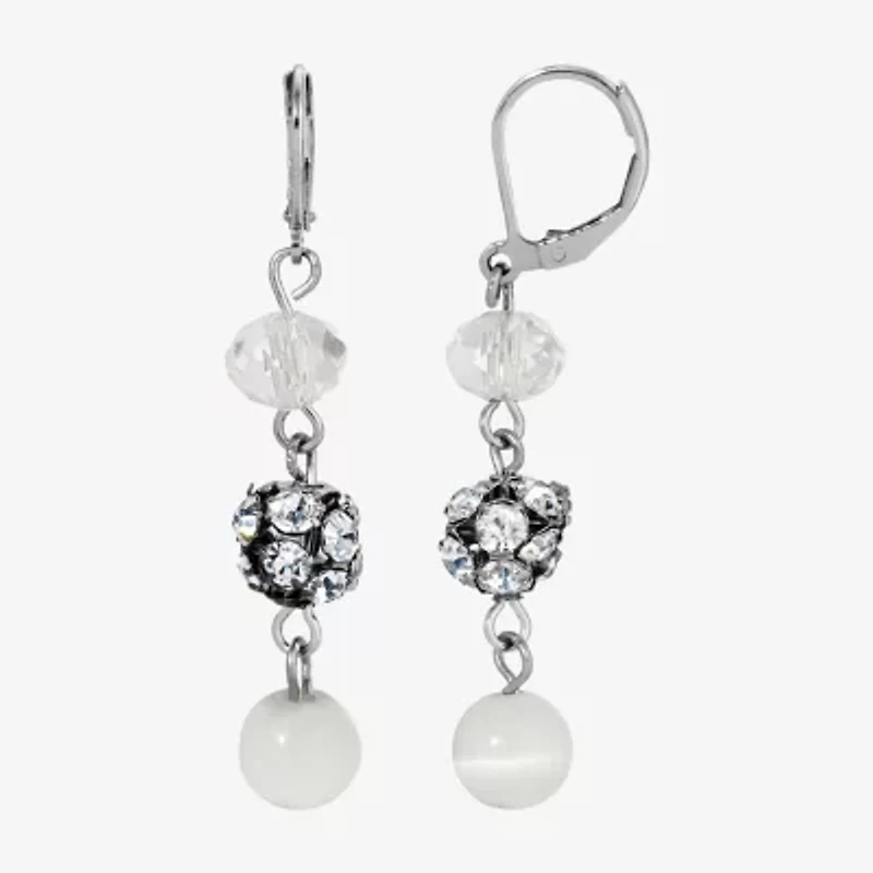 1928 Silver Tone Womens White Catseye Drop Earrings