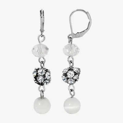 1928 Silver Tone Womens White Catseye Drop Earrings