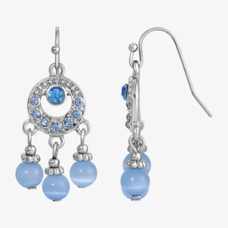 1928 Silver Tone Womens Blue Catseye Chandelier Earrings