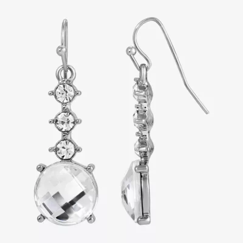 1928 Silver Tone Womens Crystal Round Drop Earrings