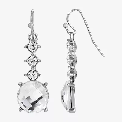 1928 Silver Tone Womens Crystal Round Drop Earrings