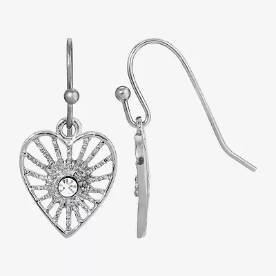 1928 Silver Tone Womens Crystal Heart Drop Earrings