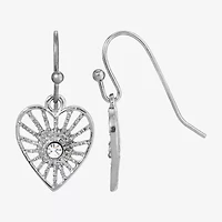 1928 Silver Tone Womens Crystal Heart Drop Earrings