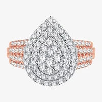 Womens 1 CT.T.W. Natural Diamond Pear Halo Engagement Ring