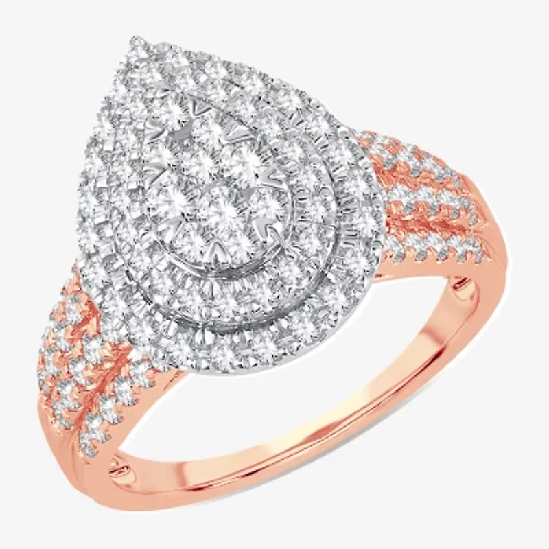 Womens 1 CT.T.W. Natural Diamond Pear Halo Engagement Ring