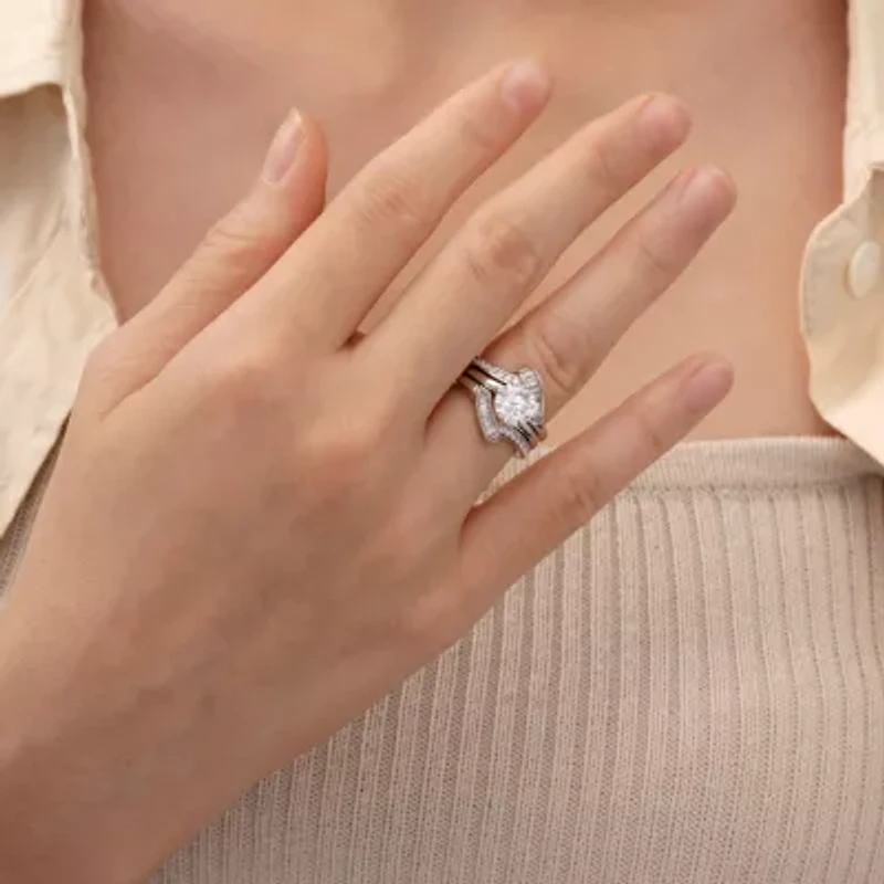 DiamonArt® Cubic Zirconia Sterling Silver Solitaire Bridal Ring & Guard