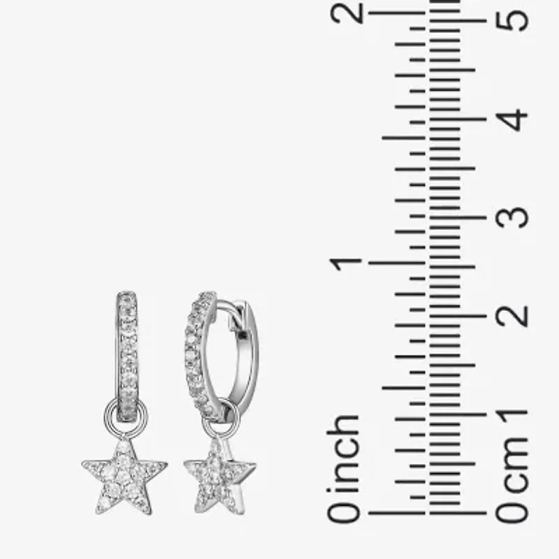 Womens 1/2 CT. T.W. Cubic Zirconia Sterling Silver 22.1mm Star Hoop Earrings
