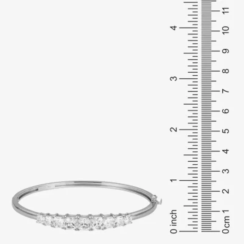 Womens Cubic Zirconia Sterling Silver Oval Bangle Bracelet