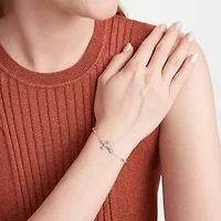 Diamonart Womens Sterling Silver Solid Cross 6 1/2 Inch Link Bracelet