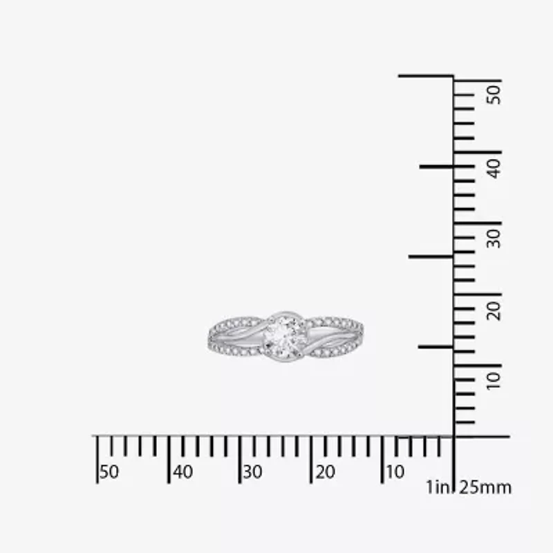 Diamonart Womens Cubic Zirconia Sterling Silver Round Crossover Side Stone Promise Ring