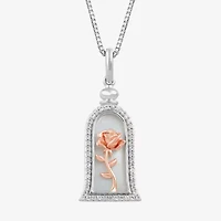 Enchanted Disney Fine Jewelry Womens 1/6 CT. T.W. Genuine White Mother Of Pearl 14K Rose Gold Over Silver Sterling Silver 18 Inch Pendant Necklace