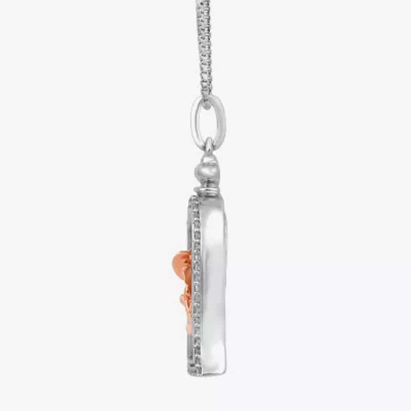Enchanted Disney Fine Jewelry Womens 1/6 CT. T.W. Genuine White Mother Of Pearl 14K Rose Gold Over Silver Sterling Silver 18 Inch Pendant Necklace