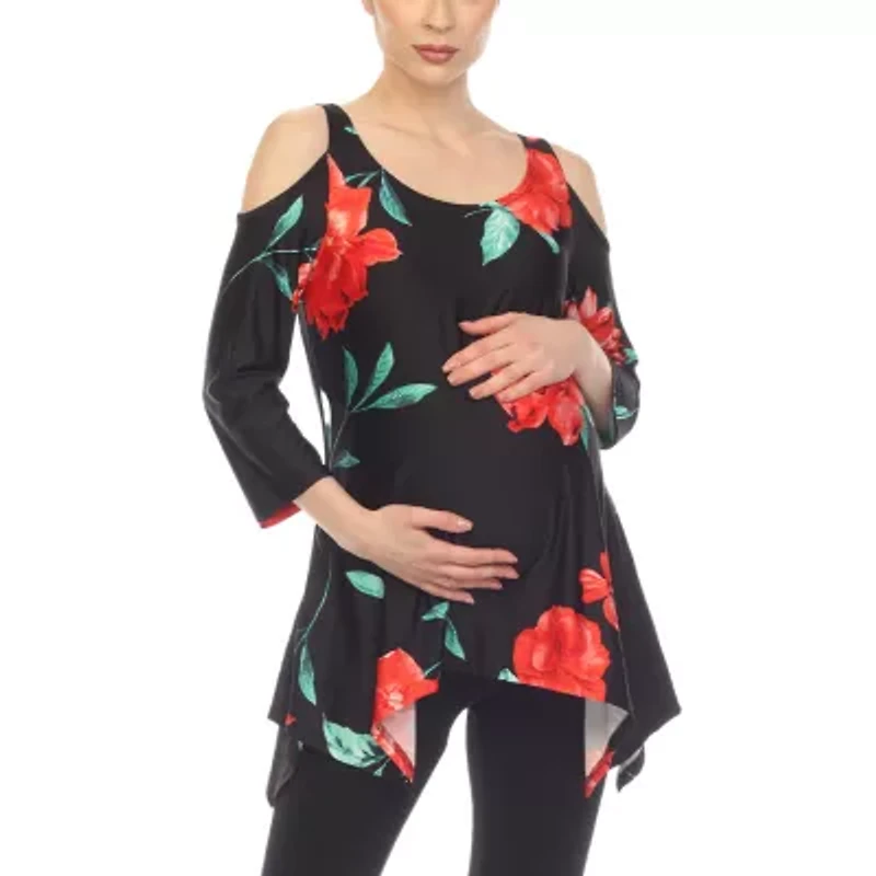 White Mark Maternity Womens Scoop Neck 3/4 Sleeve Tunic Top