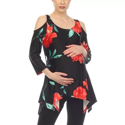 White Mark Maternity Womens Scoop Neck 3/4 Sleeve Tunic Top