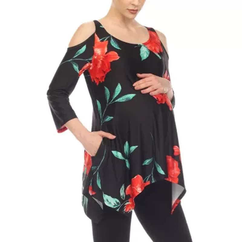 White Mark Maternity Womens Scoop Neck 3/4 Sleeve Tunic Top
