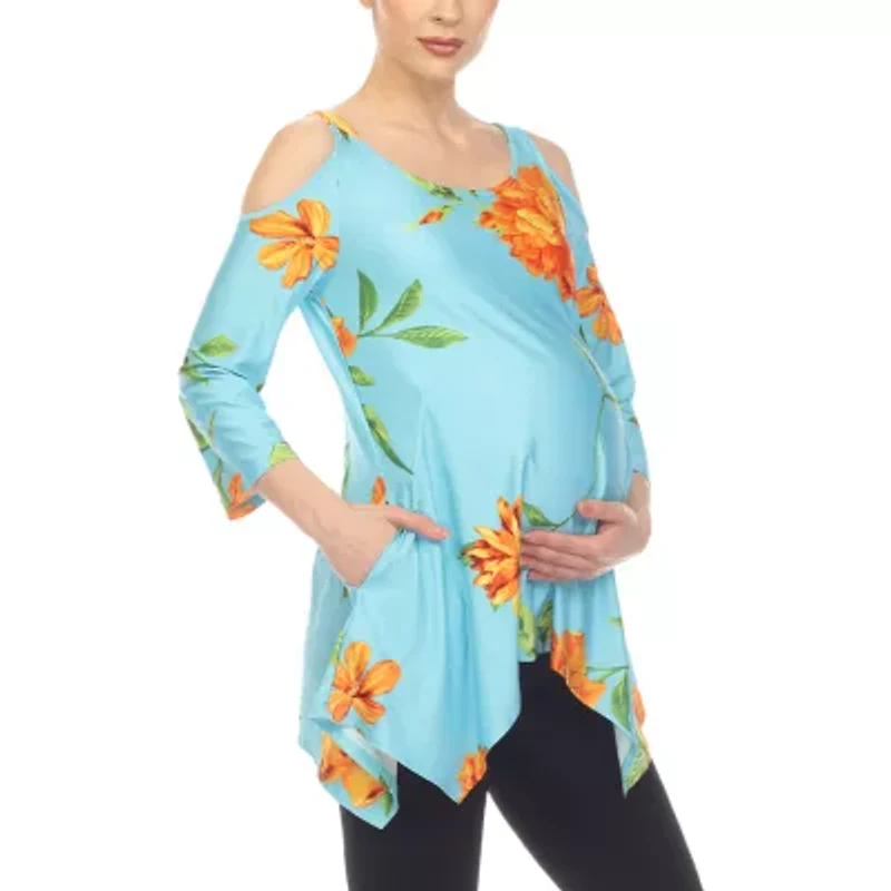 White Mark Maternity Womens Scoop Neck 3/4 Sleeve Tunic Top